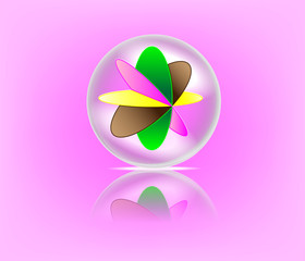 Colorful marble ball and reflection