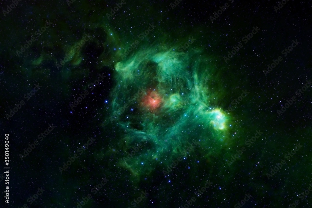 Wall mural beautiful space nebula of green color. elements of this image were furnished by nasa.