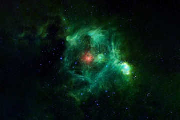 Beautiful space nebula of green color. Elements of this image were furnished by NASA.