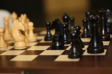 Enjoys playing chess. Position on chess board. Plan leading strategy of successful business competition leader concept, player chess board game.