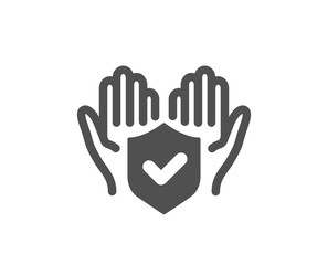 Obraz premium Insurance hands icon. Risk coverage sign. Policyholder protection symbol. Classic flat style. Quality design element. Simple insurance hand icon. Vector