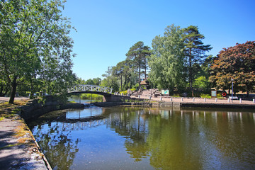 Fototapeta na wymiar Landscape of Sapokka water park which is a charming city center public garden. The park has received more accolades than any other park in the country, Kotka, Kymenlaakso province, Finland.