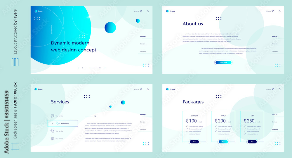 Poster digital abstract volume white and blue design four screen template with round shapes. stylish custom