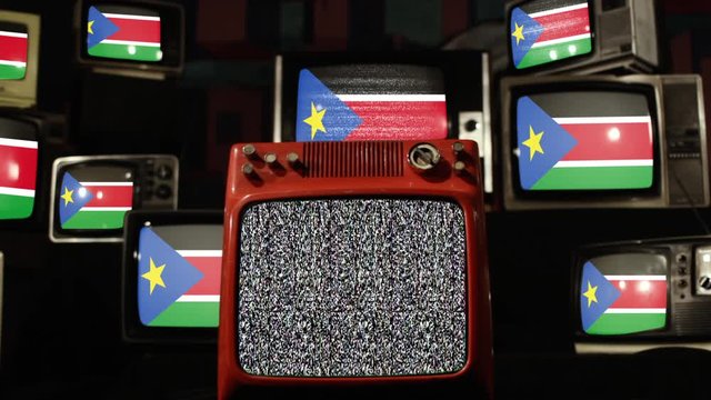 Flag of South Sudan and Retro Televisions. 