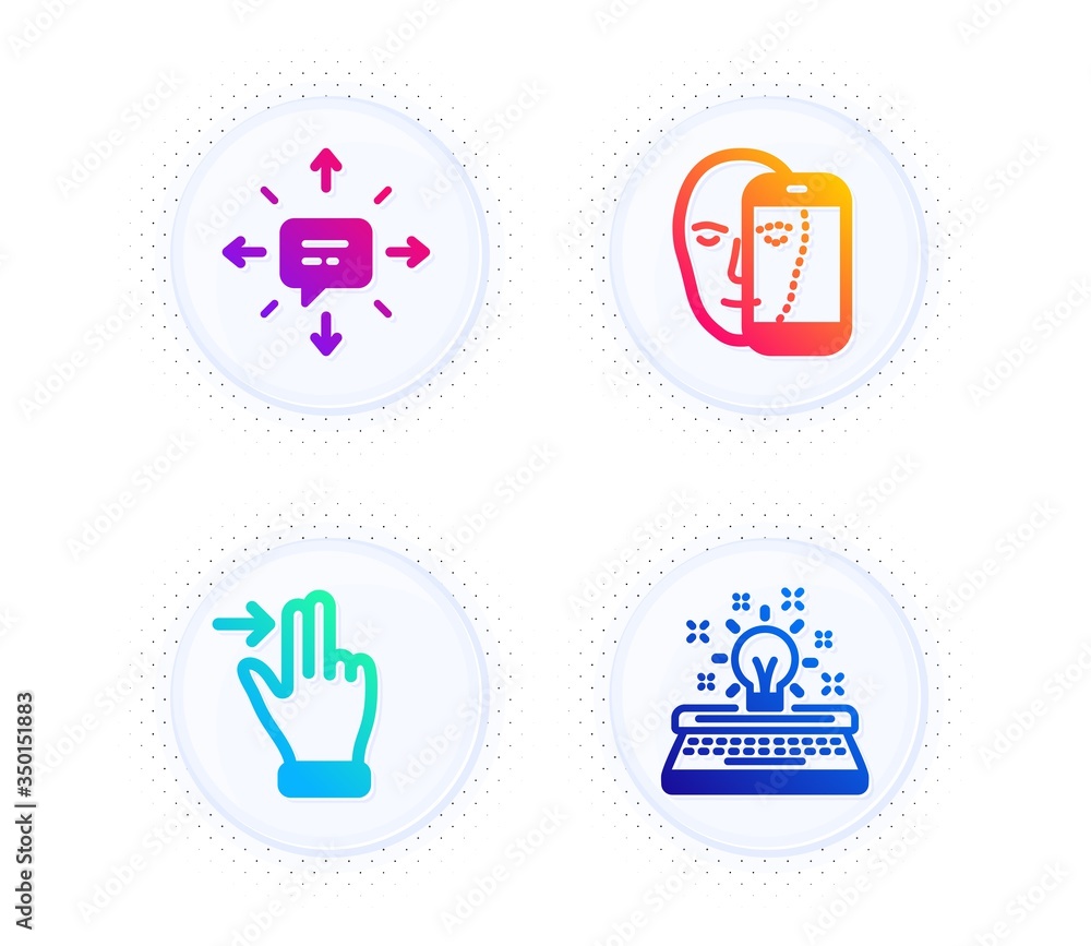 Poster face biometrics, sms and touchscreen gesture icons simple set. button with halftone dots. typewriter