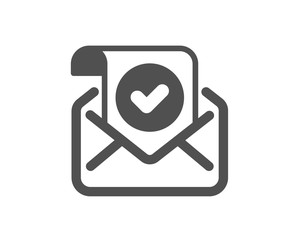 Confirmed mail icon. Approved email letter sign. Verified correspondence symbol. Classic flat style. Quality design element. Simple confirmed mail icon. Vector