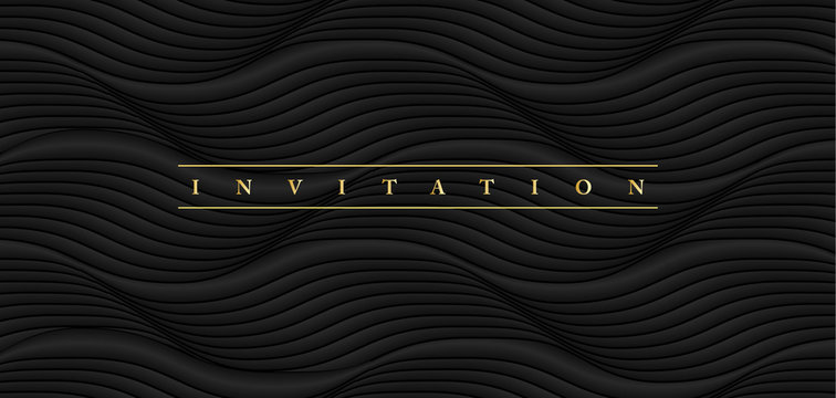 Carte d’invitation - Fond abstrait de vagues noires avec au centre une fine typo or.