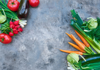 Tomatoes and spring green vegetables