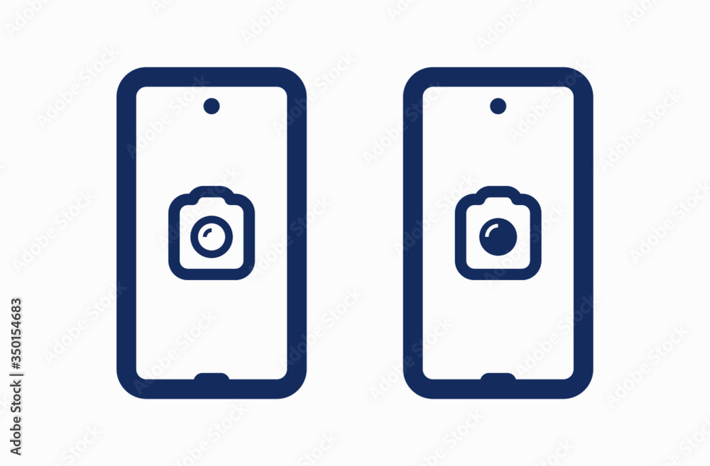 Poster smartphone camera line vector icon. photo symbol. phone lens silhouette icons set for web design. ta