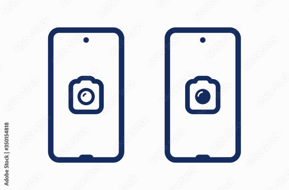 Poster smartphone camera line vector icon. photo symbol. phone lens silhouette icons set for web design. ta
