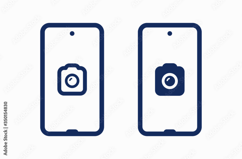 Poster smartphone camera line vector icon. photo symbol. phone lens silhouette icons set for web design. ta