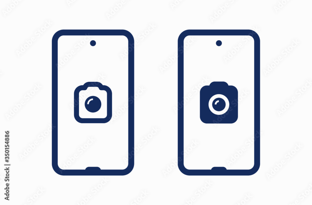 Poster smartphone camera line vector icon. photo symbol. phone lens silhouette icons set for web design. ta