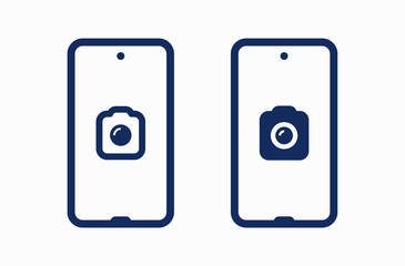 Smartphone camera line vector icon. Photo symbol. Phone lens silhouette icons set for web design. Tablet photographing flat icon for app design. Modern gadget shutter sign minimal flat linear icons