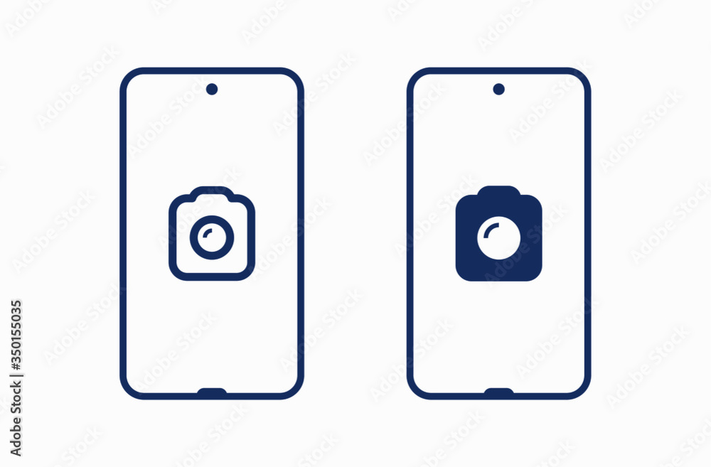 Poster smartphone camera line vector icon. photo symbol. phone lens silhouette icons set for web design. ta