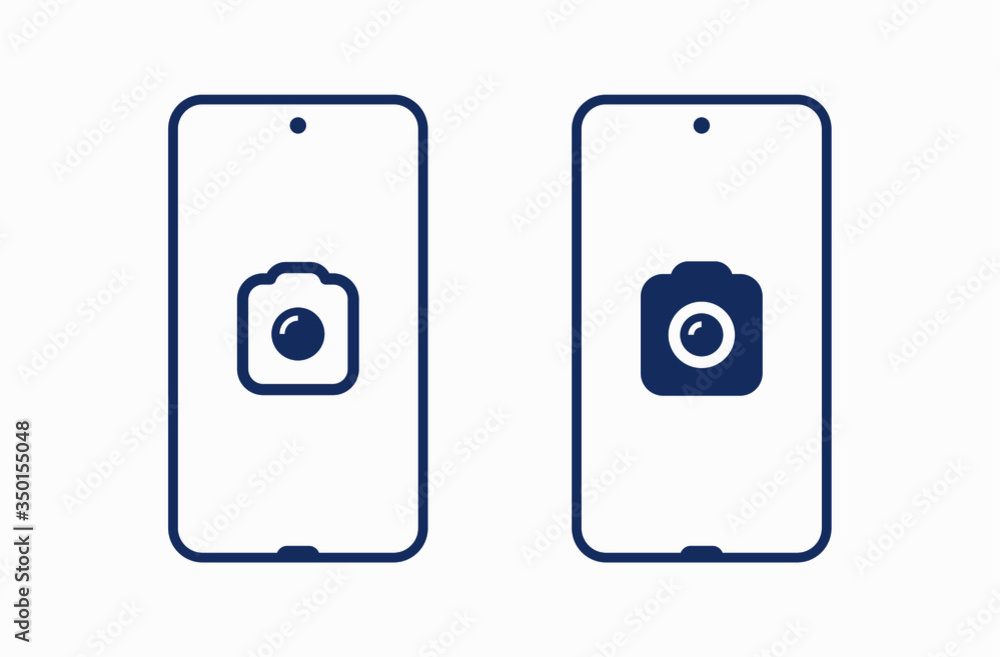 Poster smartphone camera line vector icon. photo symbol. phone lens silhouette icons set for web design. ta