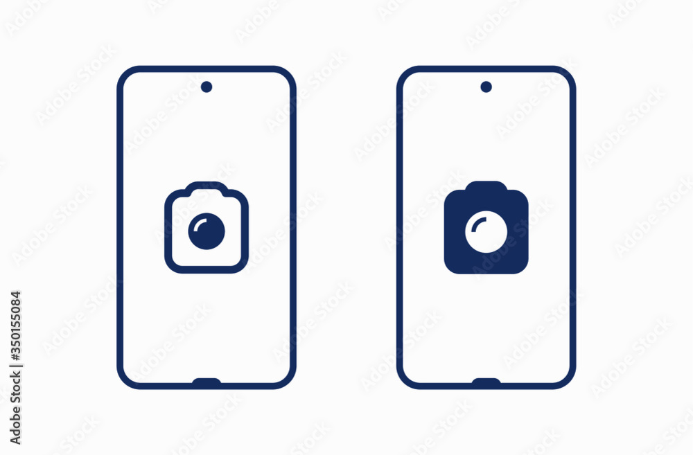 Poster smartphone camera line vector icon. photo symbol. phone lens silhouette icons set for web design. ta