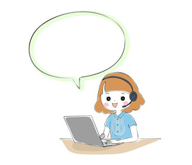 ノートパソコンでテレワークをする女性　吹き出し付き