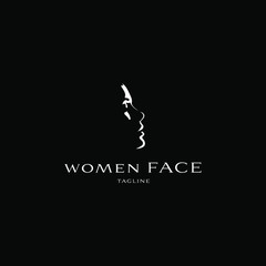 Woman face logo design. Awesome a woman face woman silhoutte. A woman face logotype.