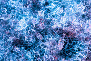 top view of abstract blue glass textured background