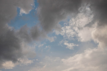 blue sky with white and grey rain clouds