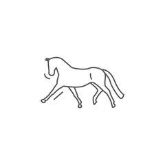 Dressage horse in gallop pirouette icon in sketch style on black background. Vector outline illustration flat design.