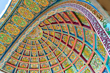 The main entrance to old soviet historical central bazaar Panjshanbe Bozor and beautiful decoration...
