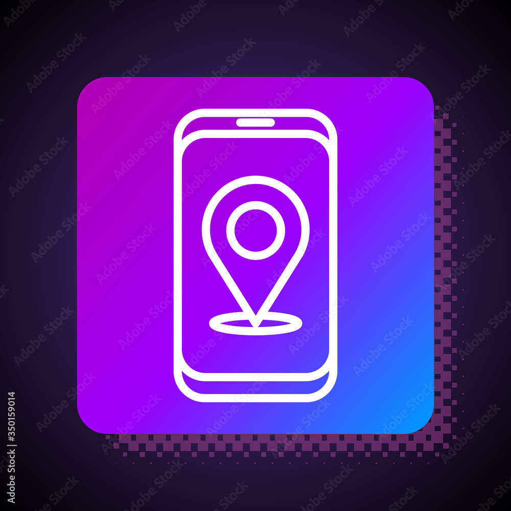 Poster white line infographic of city map navigation icon isolated on black background. mobile app interfac