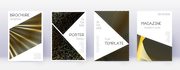 Triangle brochure design template set. Gold abstra