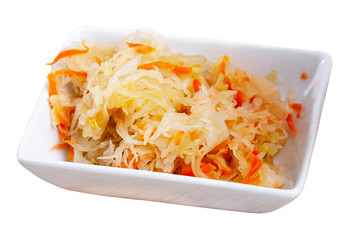 Plate with appetizing sauerkraut. Traditional russian dish