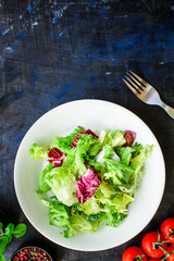 Healthy salad, leaves mix salad (mix micro greens, vegetable snack). food background, copy space for text keto or paleo diet 
