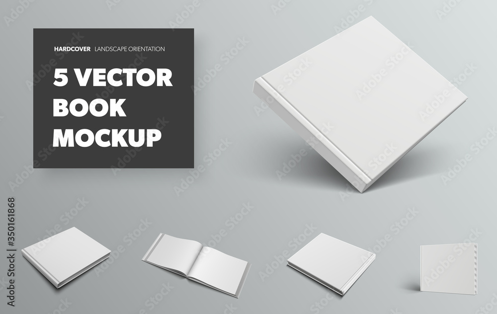 Poster Mockup of a standard vector book, with realistic shadows, front and back views, for presentation of design and pattern.