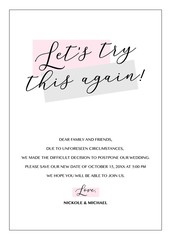 Wedding Postponement Change the Date Announcement Vector card