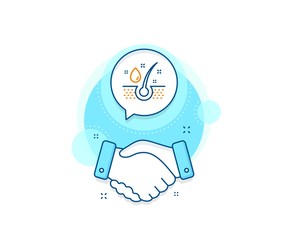 Hair care sign. Handshake deal complex icon. Serum oil drop line icon. Agreement shaking hands banner. Serum oil sign. Vector