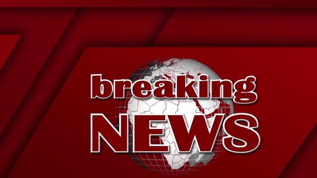breaking NEWS lettering in front of earth globe - moving red abstract graphic elements as background