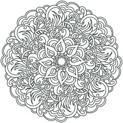 Mandala coloring book page. Line art, black and white illustrations hand drawn.