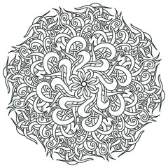 Mandala coloring book page. Line art, black and white illustrations hand drawn.