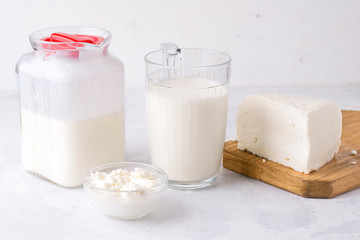 Dairy products on a white background. Rustic