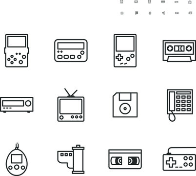 80s - 90s entertainment technology thin outline icon. Vector Illustrator