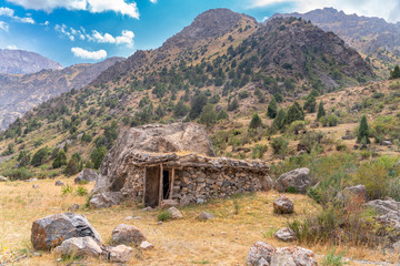 The stone traditional shepherd house in Fann mountains in Tajikistan