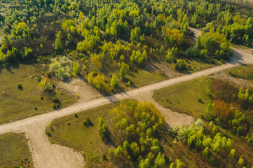 Fototapeta na wymiar Aerial view of small airport runways from the drone