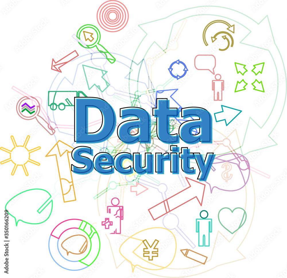 Poster text data security. protection concept . simple infographics thin line icons set