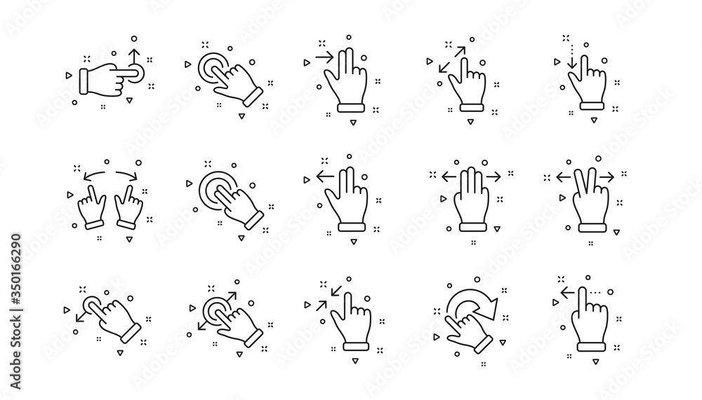 Poster hand swipe, slide gesture, multitasking icons. touchscreen gesture line icons. touchscreen technolog