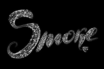 The word inscription is smoke made by luminous round particles isolated on a black background