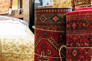 Oriental ornate rugs and carpets on display