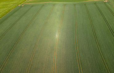 Agricultural fields from above - wonderful nature - aerial view by drone