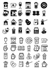 Coffee icons. Black coffee and tea icons set on white. Vector.