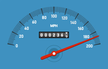 Car speedometer with speed level scale isolated on white. Sport car odometer with motor miles measuring scale. Racing speed counter. Concept template. Vector illustration