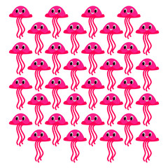 Cute cartoon Jellyfishes characters Pink design unique