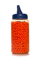 container of bb bullets isolated on a white background