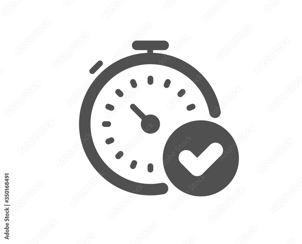 Poster fast verification icon. approved timer sign. confirmed time symbol. classic flat style. quality desi